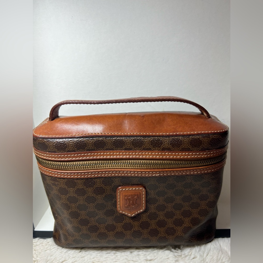 Celine Brown Coated Canvas Macadam Toiletry Bag